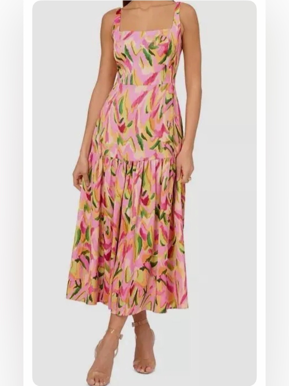 Adrianna Papell Pink Multi Print Midi Dress NWT Size 10 Pockets Lined